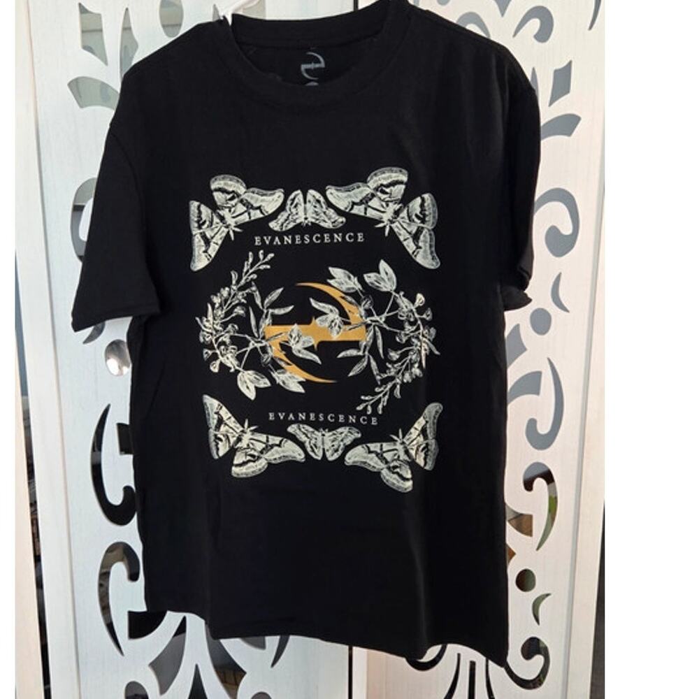 Evanescence Moth Graphic Band T-Shirt Medium Black Official Rock Merch NWOT